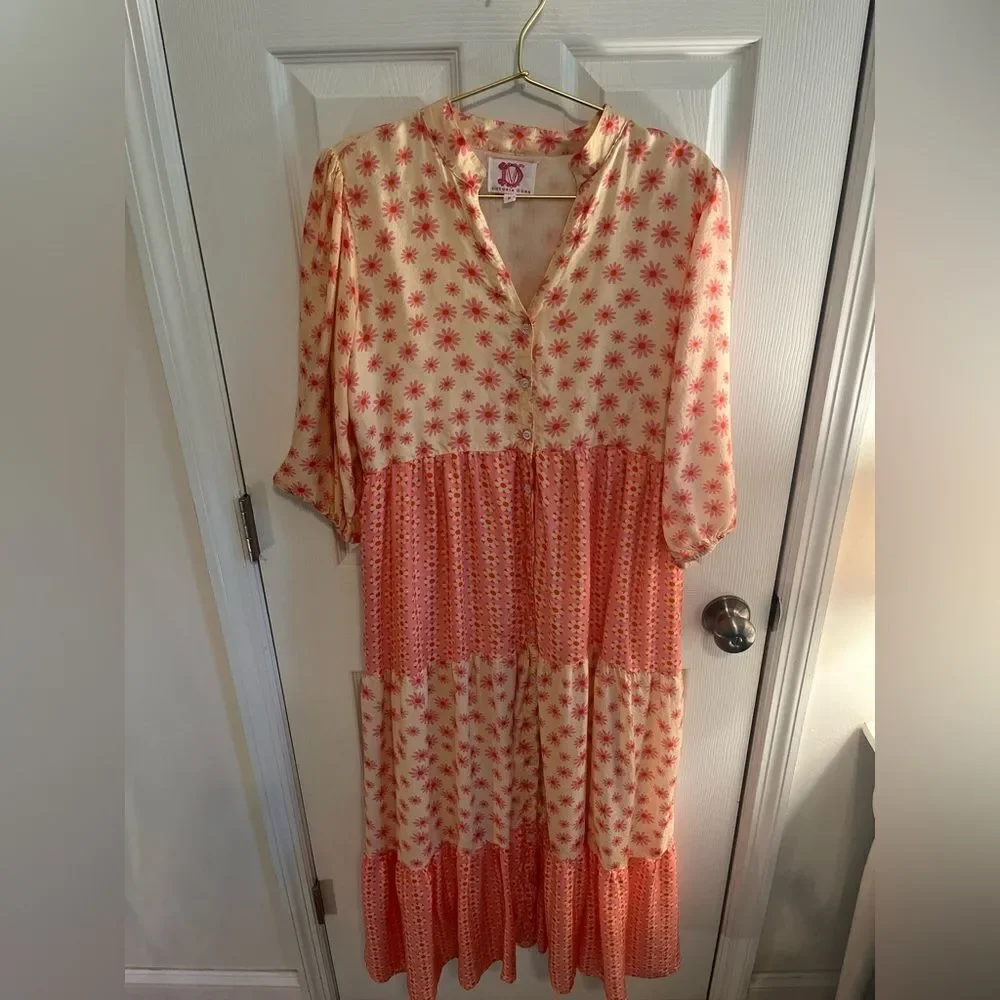 Victoria Dunn Cream & Pink Long Sleeve Dress